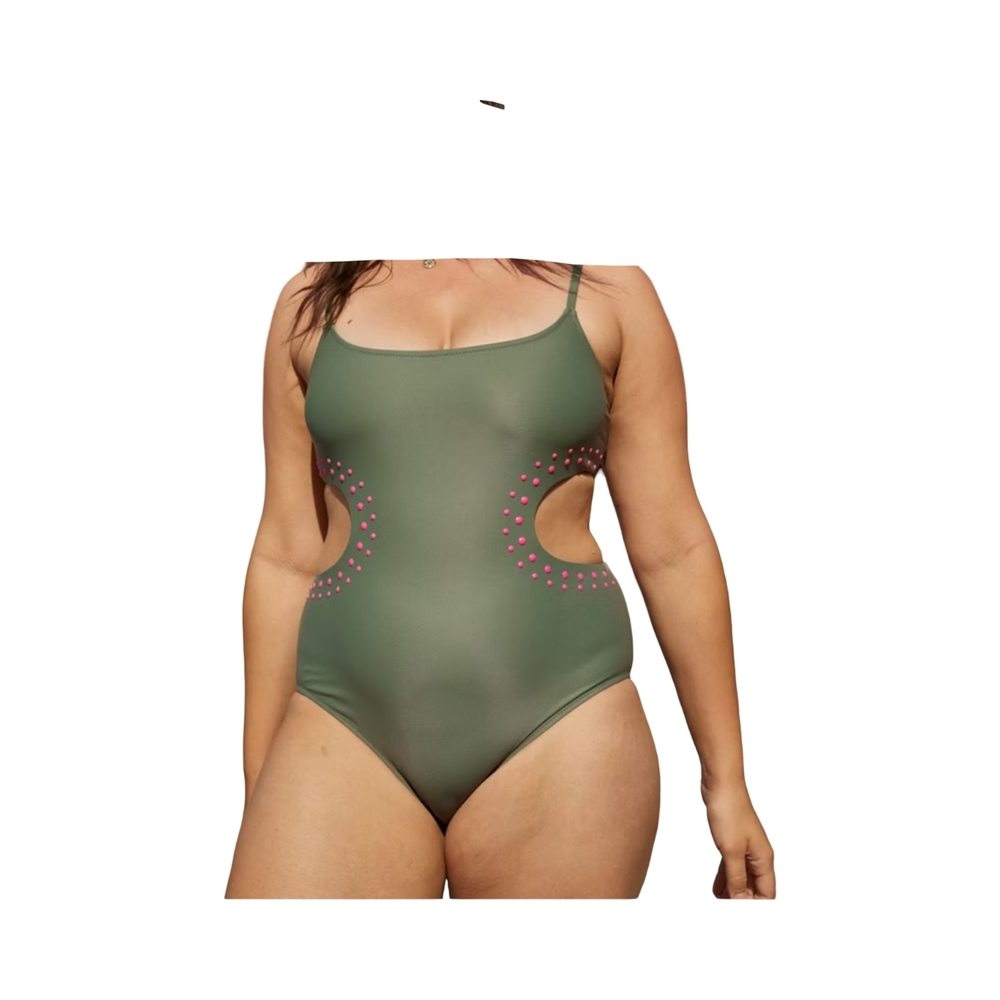 1 NWT Aerie Green and Pink OnePiece with Spaghetti Straps and cut out sides Med